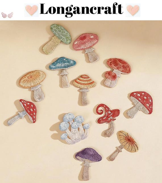 Embroidered Mushroom Iron On Patch, Plant Applique, Patches for Clothes