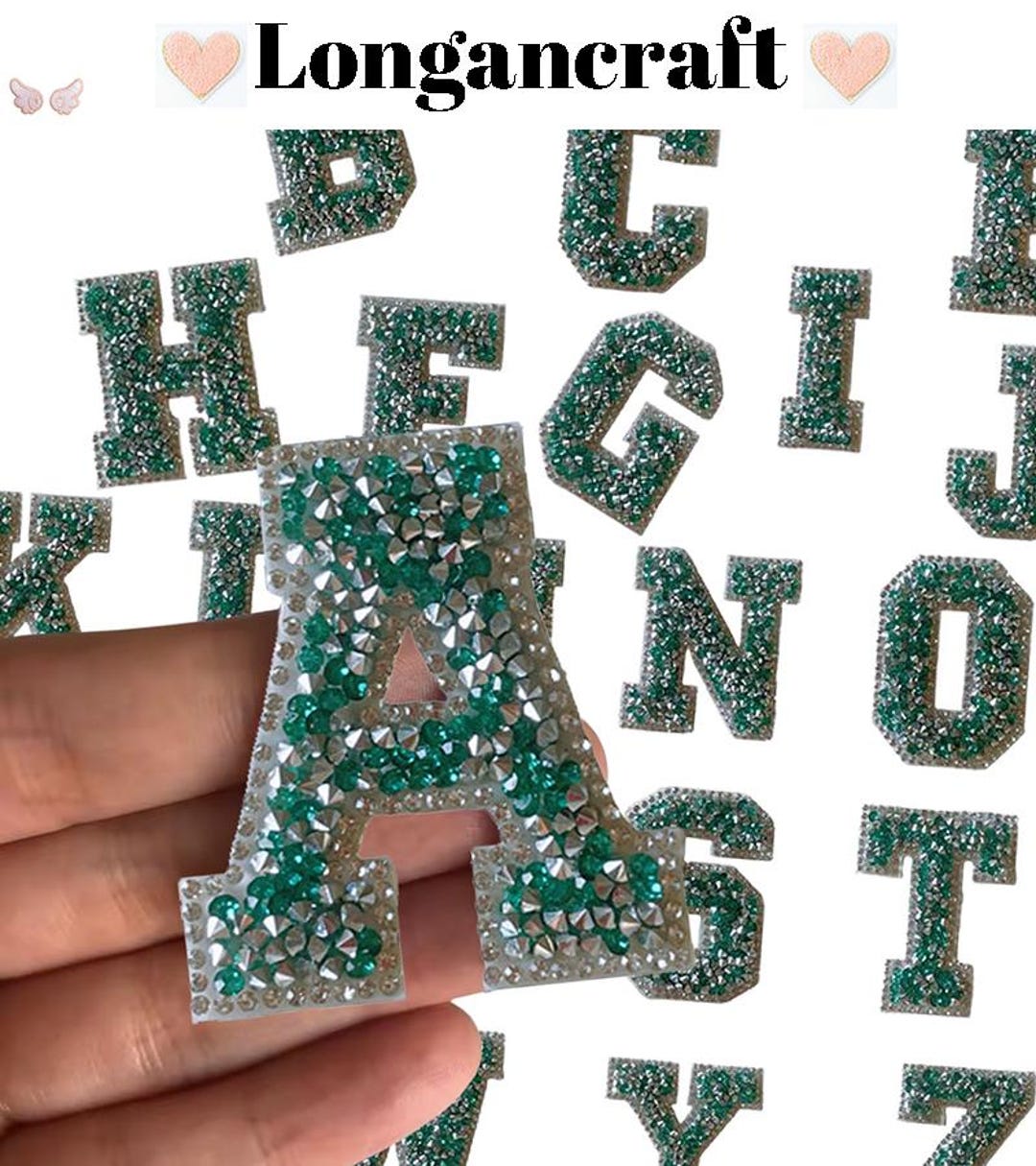 Green Rhinestone Letter Patch: Self Adhesive DIY Alphabet, 2.2 Inch - Etsy