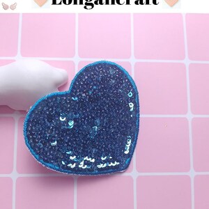 Color Heart Sequined Iron On Patch, Glitter Sequins Patch, Iron On Patch blue