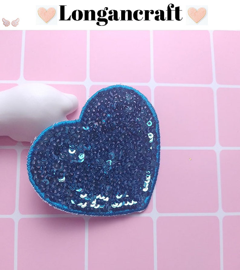 Color Heart Sequined Iron On Patch, Glitter Sequins Patch, Iron On Patch blue