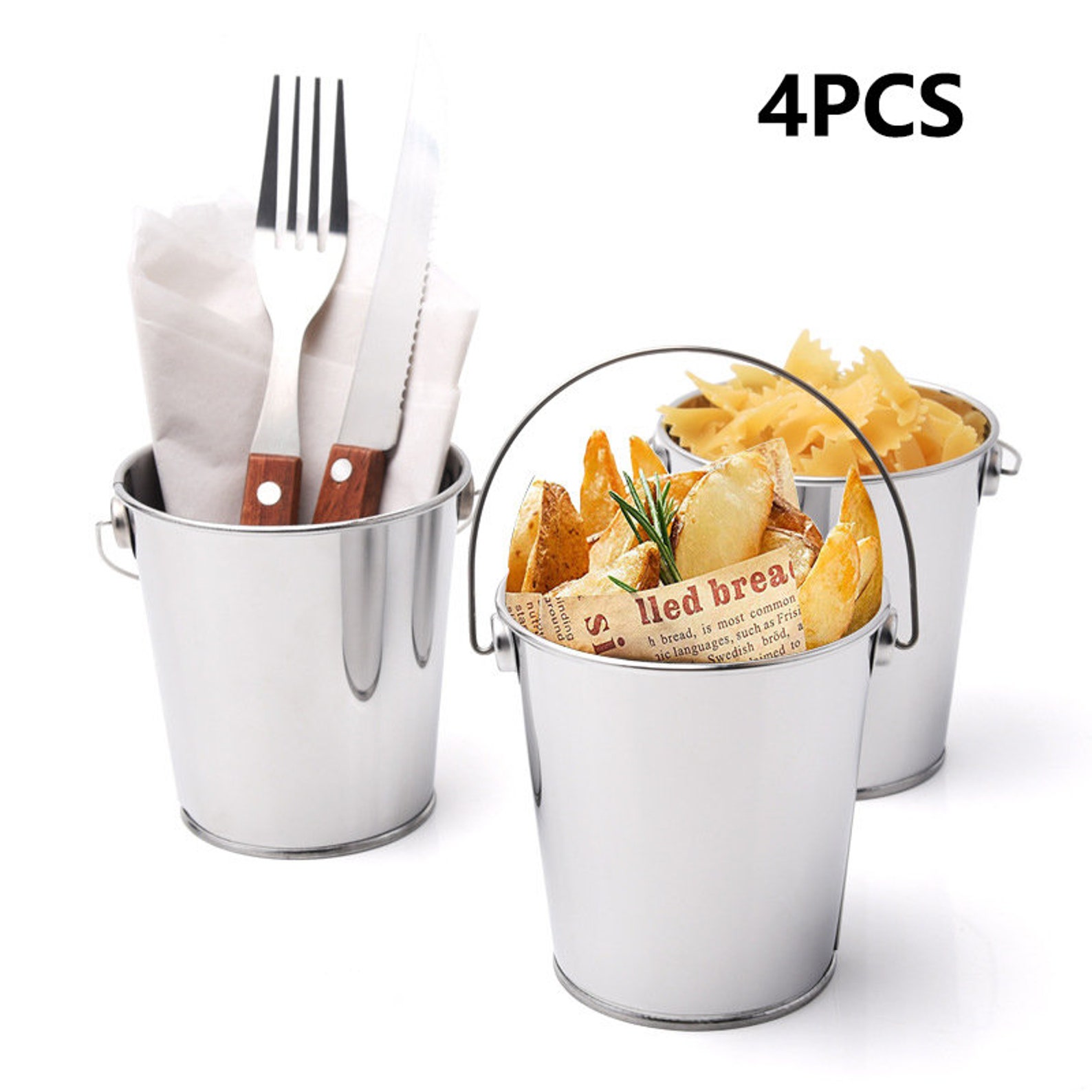4pcs Stainless Steel Serving Buckets Food Presentation Chips Etsy