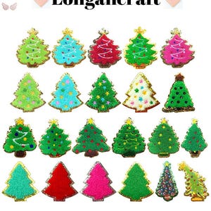 Christmas Tree Chenille Patch, Cute Christmas Tree Patches, Glitter Embroidered Patch, Iron On Patch