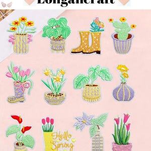 Patch brodé fleurs en pot, patch tulipe, patchs lys, patch bottes, patchs cactus, écussons thermocollants