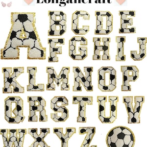 Soccer Glitter Chenille Embroidered Patch A-Z, Glitter Alphabet Patch, Iron On Patches, Football Letters Patch