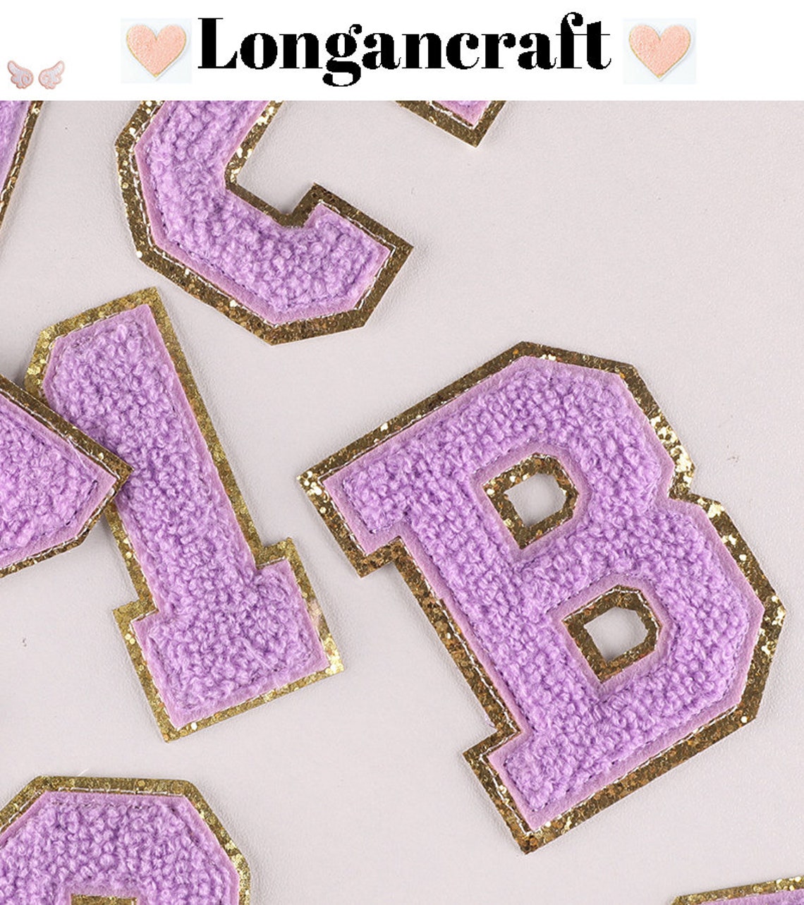 Purple Chenille Letter Patch, Gold Glitter Iron on Applique (3.1 Inch ...