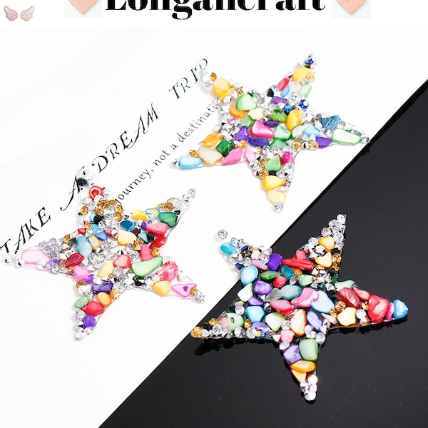 3.1 Inch Colorful Stone Star Iron On Patch , Glitter Rhinestone Patch, Iron On Patches