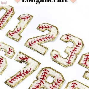 Baseball Glitter Chenille Embroidered Patch 0-9, Glitter Number Patch, Iron On Patches