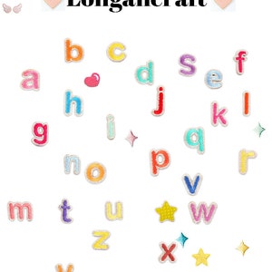Parche de letras coloridas, alfabeto minúscula para bricolaje, parche de estrella, parche de letras para decoración, hierro en parche