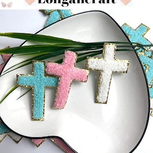 Cross Chenille Glitter Patch, Color Patch, Gold Glitter Embroidered Patch, Iron On Patches