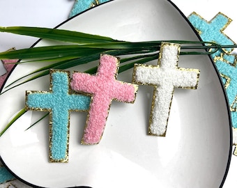 Cross Chenille Glitter Patch, Color Patch, Gold Glitter Embroidered Patch, Iron On Patches