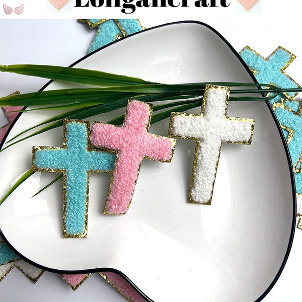 Cross Chenille Glitter Patch, Color Patch, Gold Glitter Embroidered Patch, Iron On Patches