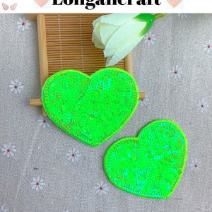 Color Heart Sequined Iron On Patch, Glitter Sequins Patch, Iron On Patch green