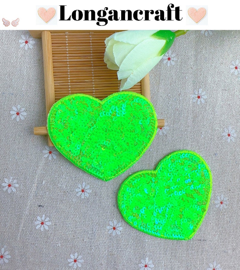 Color Heart Sequined Iron On Patch, Glitter Sequins Patch, Iron On Patch green