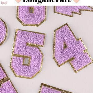 Purple Chenille Letter Patch, Gold Glitter Iron on Applique (3.1 Inch ...