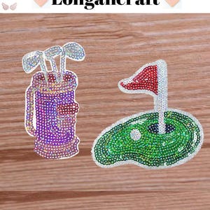 Golf Iron On Patches, Golf Hole In One Sequin Patches, Golf Bag Patch for Hat, Trucker Hat Glitter Patches