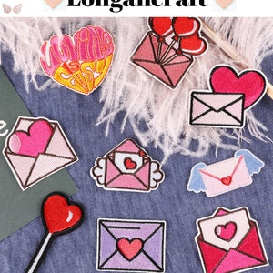 Valentine&#39;s Day Embroidery Patch, Heart Envelope Patch, Balloon Patch, Iron On Patches