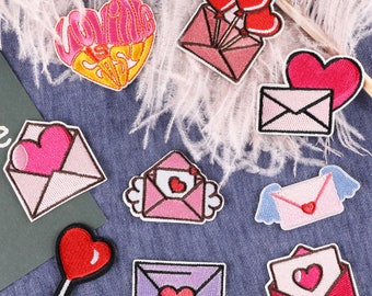 Patch de broderie de la Saint-Valentin, patch d’enveloppe de coeur, patch de ballon, fer sur patchs
