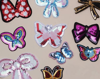 2Pcs Colorful Bowknot Iron On Patch, Glitter Sequins Patch, Iron On Patches