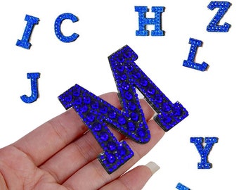 Blue Rhinestone Patch A-Z, Letter Patches Iron On, Letter Appliques