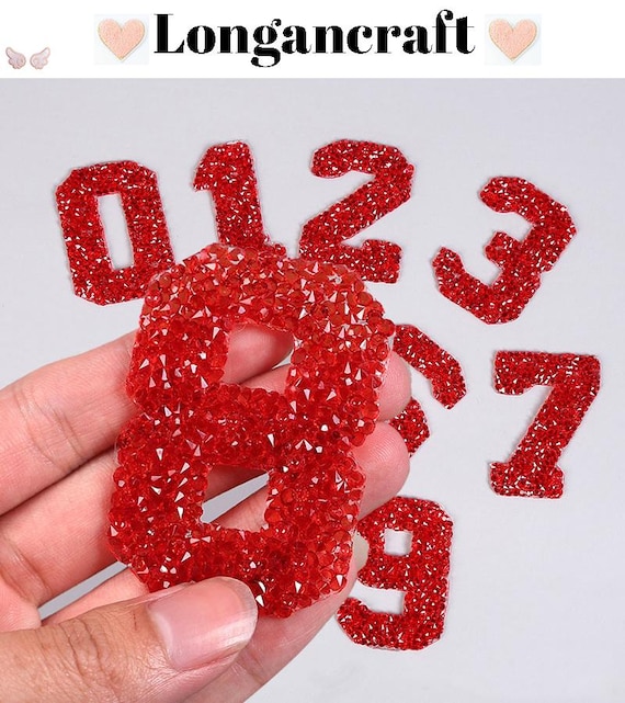 Toppa con strass rossi scintillanti 0-9, toppa con numero
