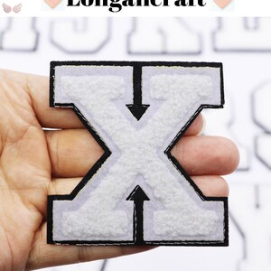 Toppa ricamata in ciniglia con lettere da 2,9 pollici, toppe con alfabeto fai da te, toppe bianche per borse per abbigliamento, toppe ricamate da stirare