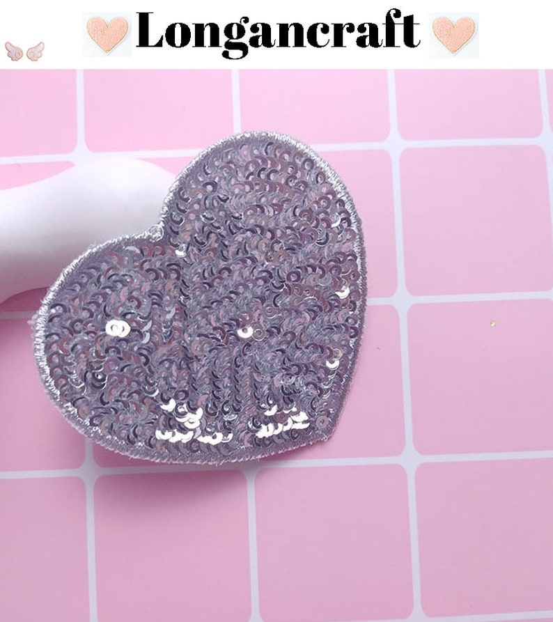 Color Heart Sequined Iron On Patch, Glitter Sequins Patch, Iron On Patch silver