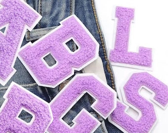 Patch lettre chenille violet 3,1 pouces, appliques alphabet thermocollantes, patchs pour vestes
