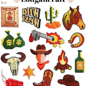 Toppa ricamata da cowboy, toppe western, stivali, cavallo, cappello, cactus, fiamma, toppe da mucca, toppe da stirare