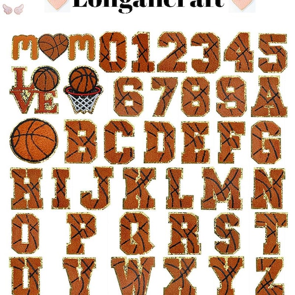 Basketball Glitter Chenille Patch, Iron On Number/Letter Patches (2.7 Inch)