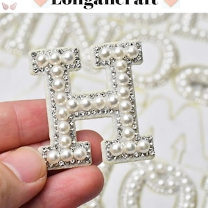 2.0 Inch White Beads Letter Patch, DIY Name Alphabet Patches, Number Patches For Clothing Bags, Iron On Embroidered Patches