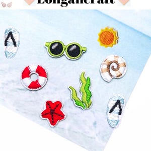 Summer Patches, Sun Embroidery Patch, Sunglasses, Flip Flops, Starfish Patches, Beach Mini Patch, Self Adhesive, Trucker Hat Patches
