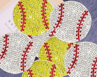 2 inch Rhinestone Baseball Patch, Softball Iron On Applique, Sports Patches for Clothes