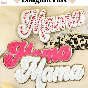 4.9 inch Mama Glitter Chenille Embroidered Patch, Big Glitter Letter Patch, Iron On Patches