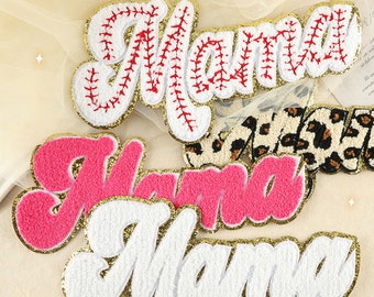4.9 inch Mama Glitter Chenille Embroidered Patch, Big Glitter Letter Patch, Iron On Patches