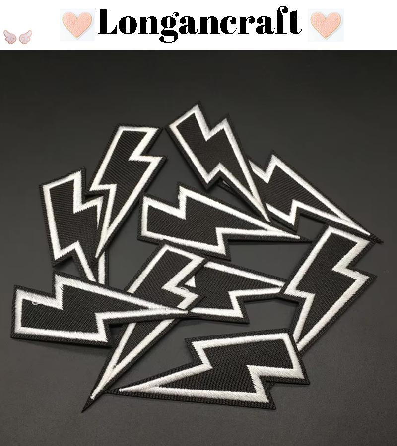2.7 Inch Black Lightning Embroidered Iron on Patches (5pcs), Lightning ...