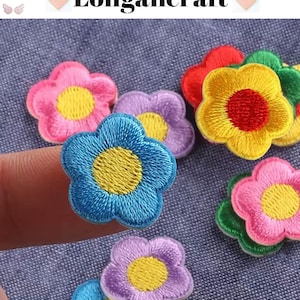 2Pcs Color Mini Flower Embroidered Patch, Mini Floral Patch, DIY Embroidered Patch, Self Adhesive Patches