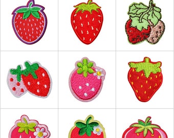 Strawberry Embroidered Patches, DIY Strawberry Flower Embroidery Patch, Fruit Iron On Patch