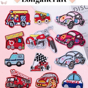 Fire Truck Embroidery Patch, Police Cars Patch, Train Patch, Racing Car Patch, Patches For Clothing Bags, Iron On Patches