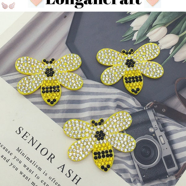 5Pcs Bee Glitter Patches, Rhinestone Sew On Patches, DIY Decoration Patch