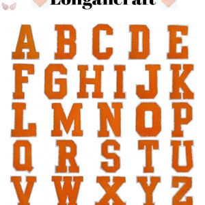 May include: Orange felt alphabet letters with white outlines. The letters are arranged in alphabetical order in five rows. The letters are approximately 2 inches tall.