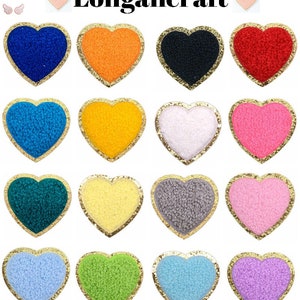 Colorful Heart Chenille Glitter Patch, Heart Patch, Gold Glitter Patch, Iron On Patch