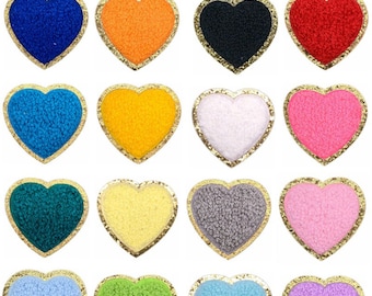 Colorful Heart Chenille Glitter Patch, Heart Patch, Gold Glitter Patch, Iron On Patch