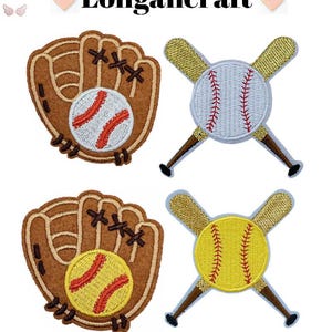 Softball Embroidered Patch, Baseball Patch, Iron On Patches, Ball Bat Patch, Ball Gloves Patches