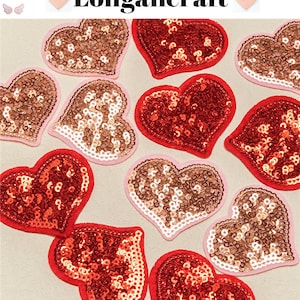 1.8 inch Heart Sequined Iron On Patch, Glitter Sequins Patch, Iron On Patch