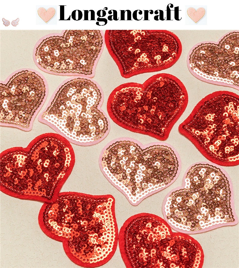 Heart Patch Sequined Heart Patches/ Iron on Heart Patches Iron on Backed.  Perfect to Douse up Denim Jackets Lush Hearts 