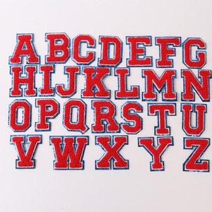 Parche de letras rojas para nombres de bricolaje, decorar parches del alfabeto, parche de letras para ropa, parches del alfabeto de bricolaje, planchado, parche autoadhesivo