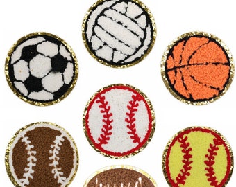 Ball Glitter Chenille Embroidered Patch , Football Patch, Basketball Patch, Soccer Patch, Volleyball Patch, Iron On/ Self-Adhesive