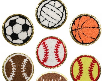 Glitter Chenille Sports Ball Patch, Iron On/Self-Adhesive