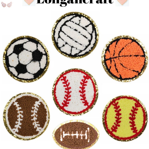 Ball Glitter Chenille Embroidered Patch , Football Patch, Basketball Patch, Soccer Patch, Volleyball Patch, Iron On/ Self-Adhesive