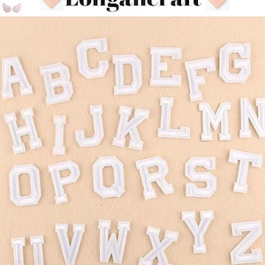 Parches de letras blancas de 5 cm, parches del alfabeto para decoración, parches con letras de nombre, parches del alfabeto DIY, parche termoadhesivo